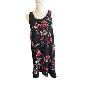 Leith black floral flounce tank top dress size medium